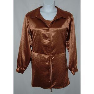 SUSAN GRAVER Bronze Plus Sz 2X Stretchy Lacy Cami & Tunic Shirt 2 pc Set NEW NWT